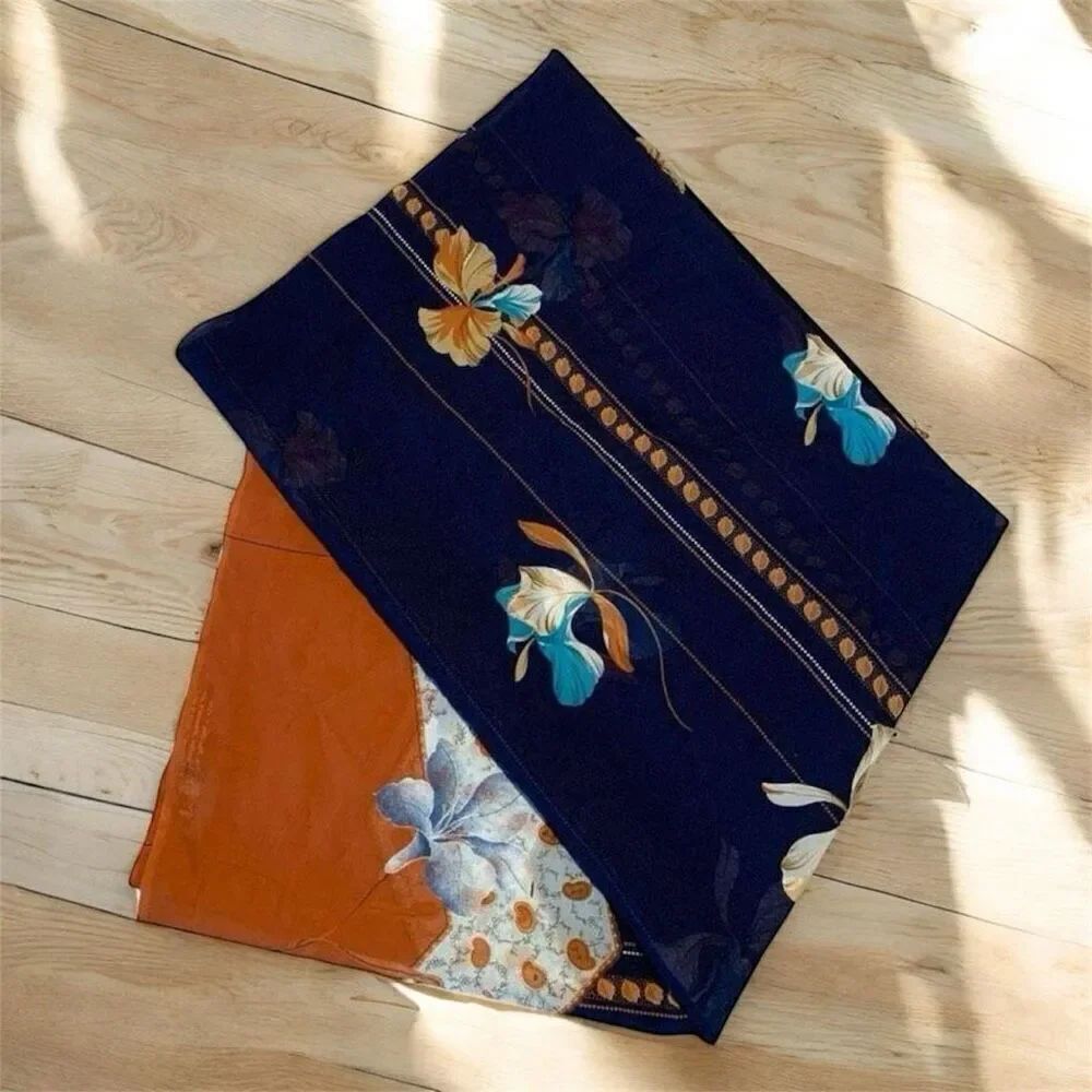 Vintage Floral Orange Brown Blue Paisley 1960s Scarf Square XL Shawl